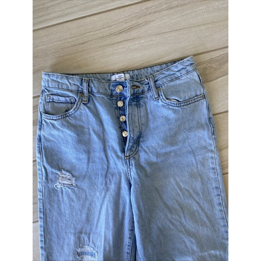 Forever 21 Jeans Womens 26 Blue Straight Leg Distressed Button Fly Mid Rise - Picture 4 of 7